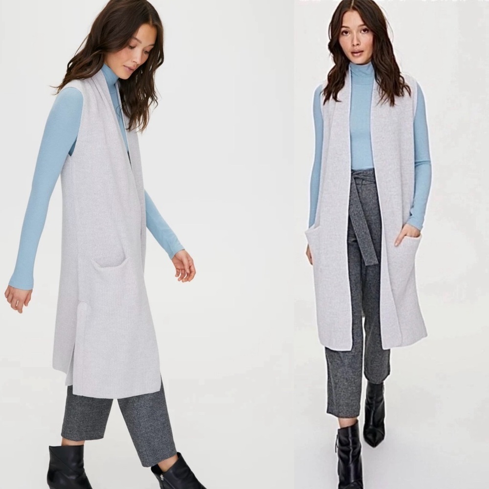 Aritzia Wilfred Olivie 100% Merino Wool Sleeveless Cardigan in  beige size M